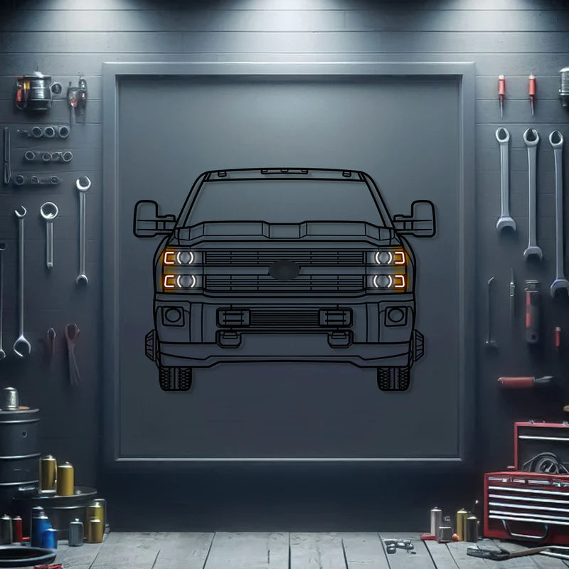 2015 Silverado 2500HD Front View Metal Neon Car Wall Art
