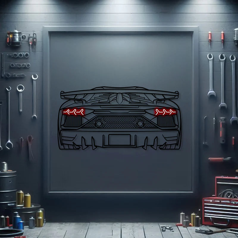 Aventador SJ Oper Door Back View Metal Neon Car Wall Art