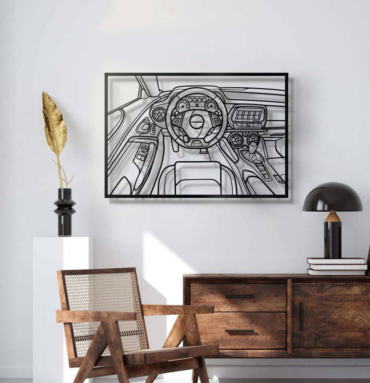 Camaro Driver's Cockpit Metal Frame Wall Art
