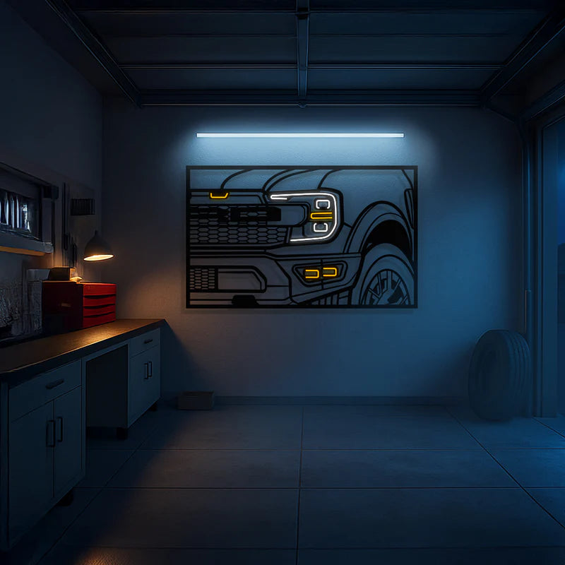 F150 Raptor Apex Front View Metal Neon Frame Wall Art
