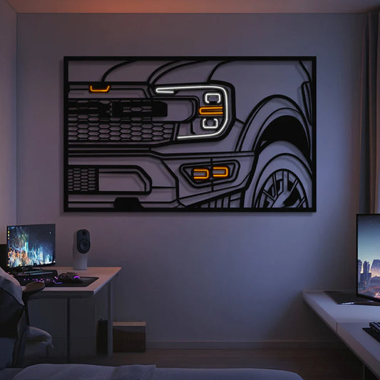 F150 Raptor Apex Front View Metal Neon Frame Wall Art