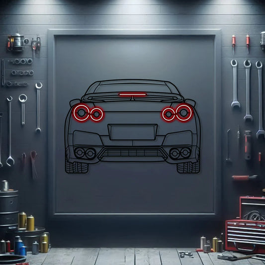 GT-R R35 Back View Metal Neon Car Wall Art