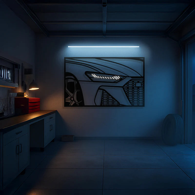 RS6 Avant C8 Apex Front View Metal Neon Frame Wall Art