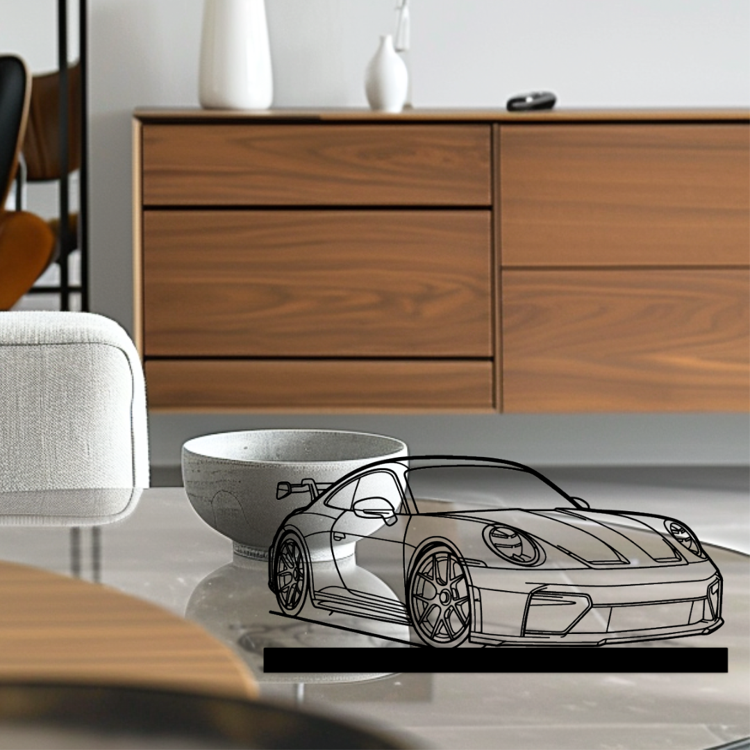 911 GT3 Model 992.2 Silhouette Metal Stand Art