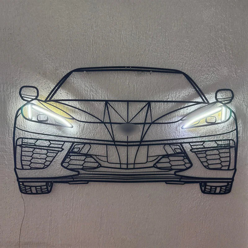 Corvette C8 Front View Metal Neon Car Wall Art