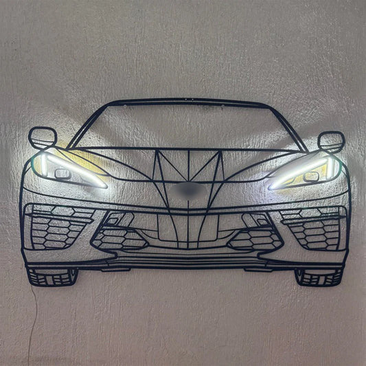 Corvette C8 Front View Metal Neon Car Wall Art