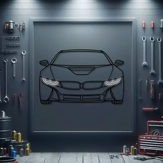 i8 Front View Metal Neon Car Wall Art