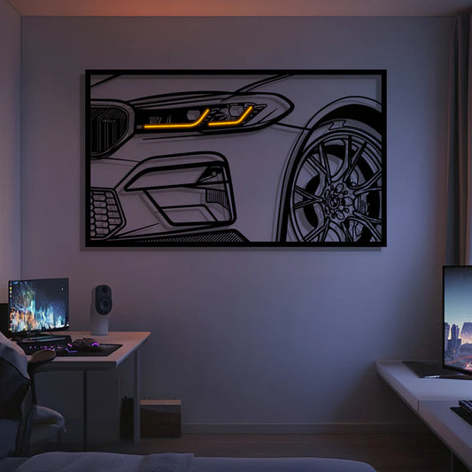 M5 F90 CS Apex Front View Metal Neon Frame Wall Art