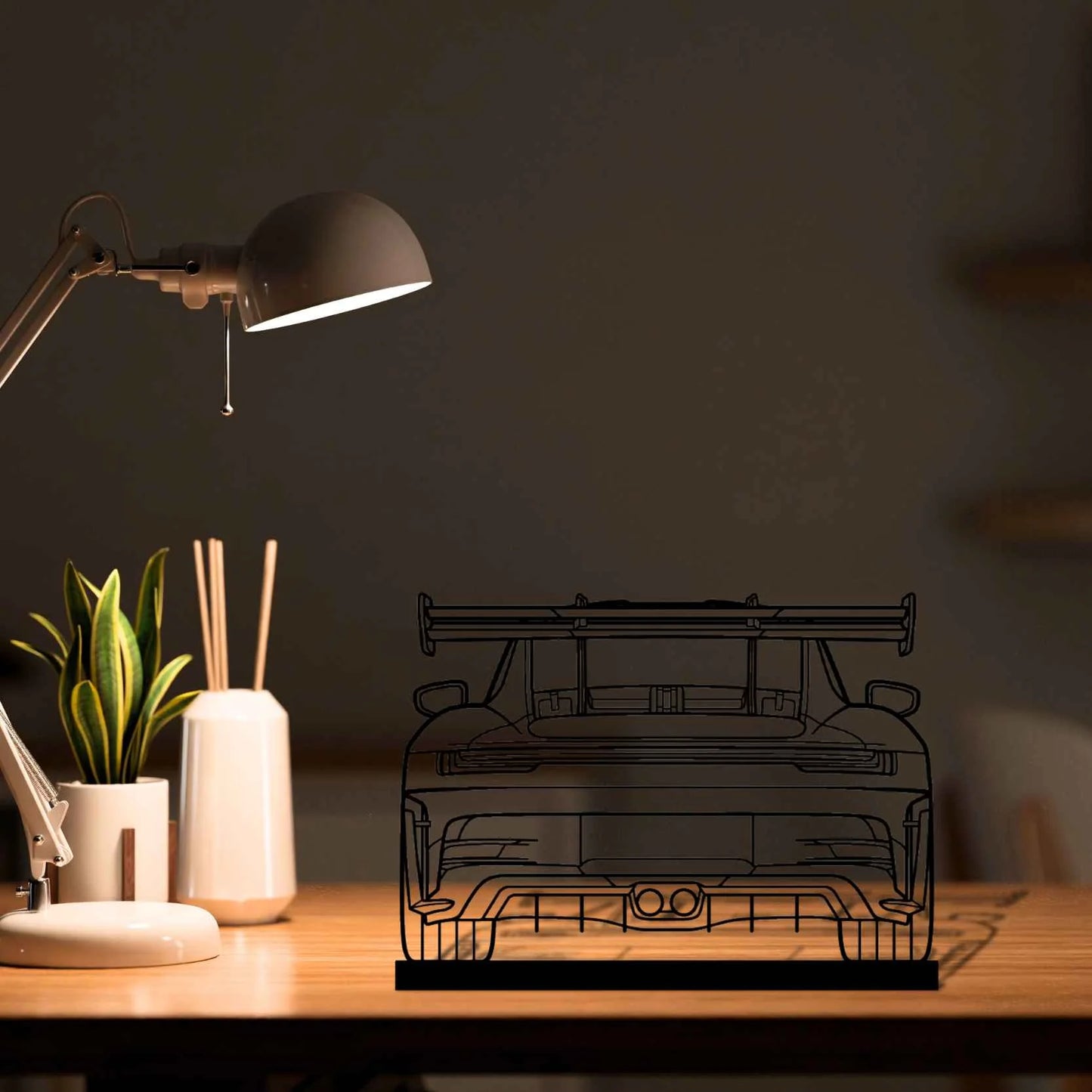 911 GT3 RS Model 992 Back Silhouette Metal Art Stand