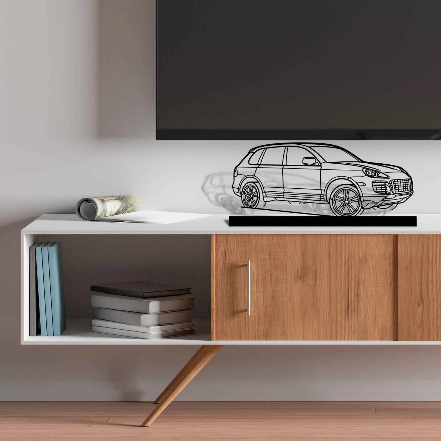 Cayenne Turbo 2007 Angle Silhouette Metal Art Stand