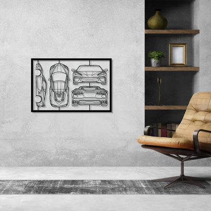 Corvette C8 Frame Silhouette Metal Wall Art