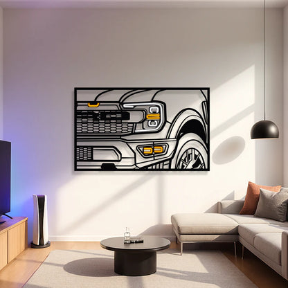 F150 Raptor Apex Front View Metal Neon Frame Wall Art