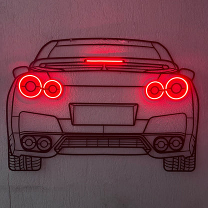 GT-R R35 Back View Metal Neon Car Wall Art