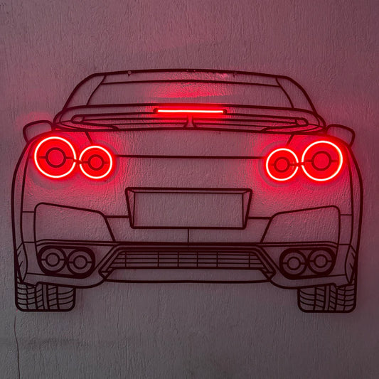 GT-R R35 Back View Metal Neon Car Wall Art