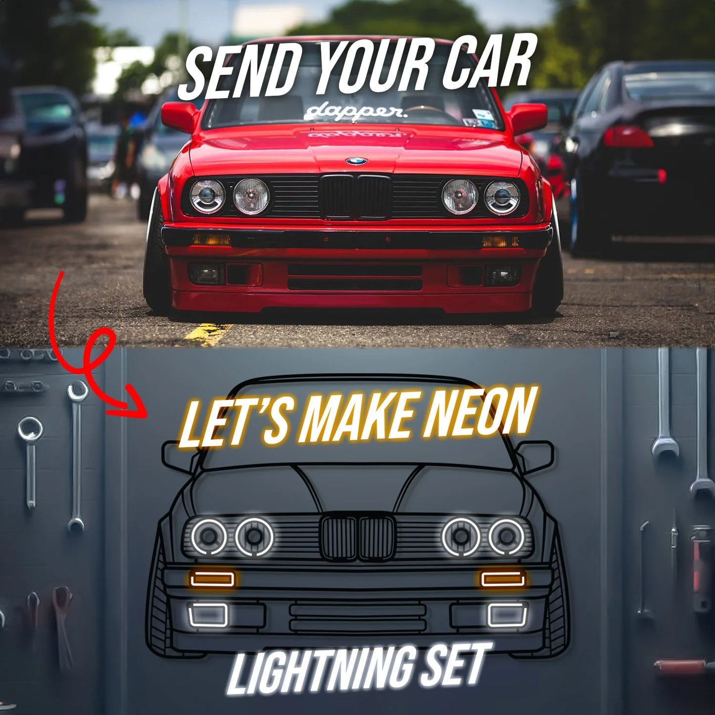 2020 M4 Coupe Competition Front View Metal Neon Car Wall Art